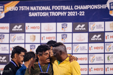 I.M.Vijayan & Bino George after the finals, Santhosh Trophy '22